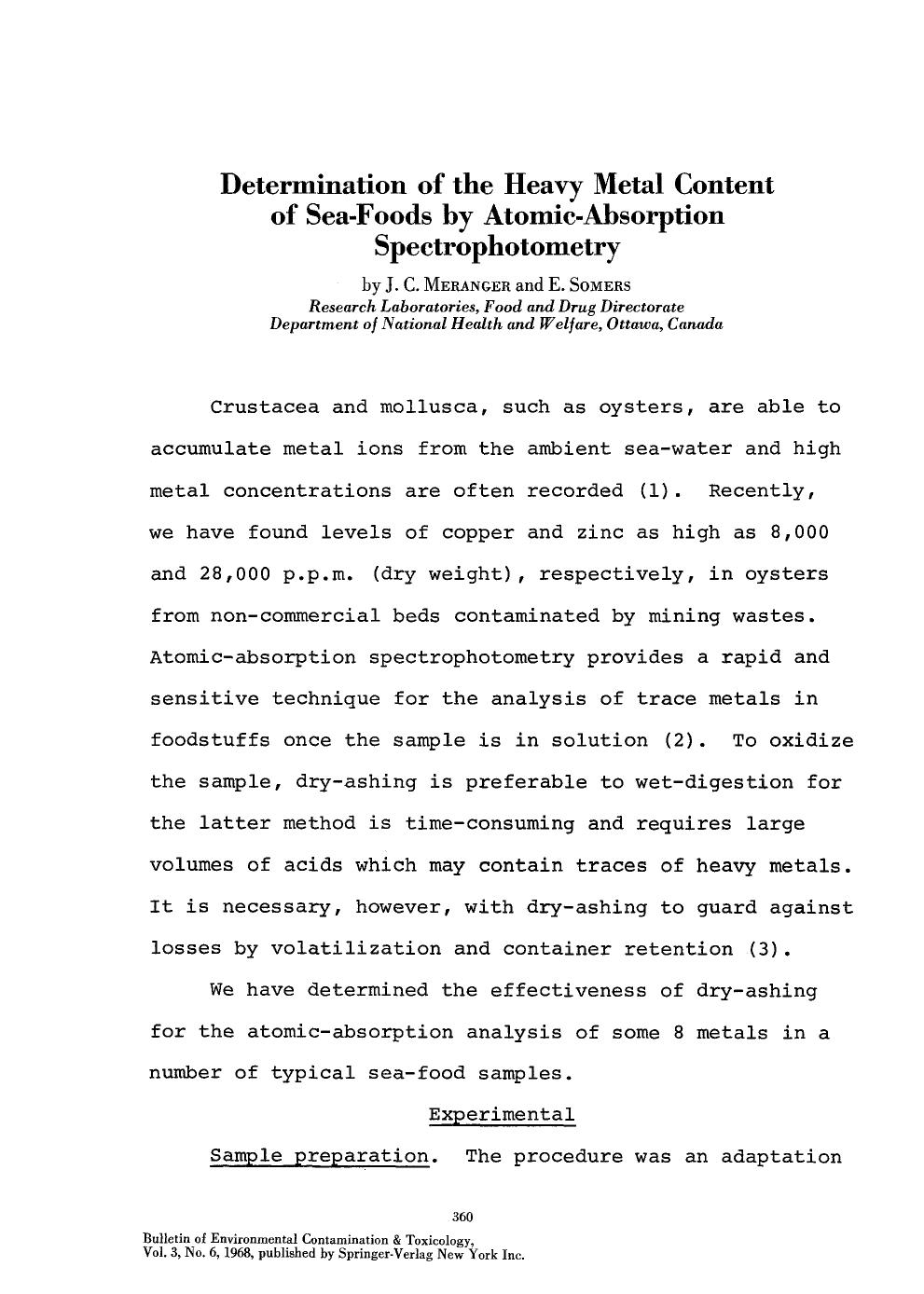 Determination of the heavy metal content of sea-foods by atomic-absorption spectrophotometry by Unknown