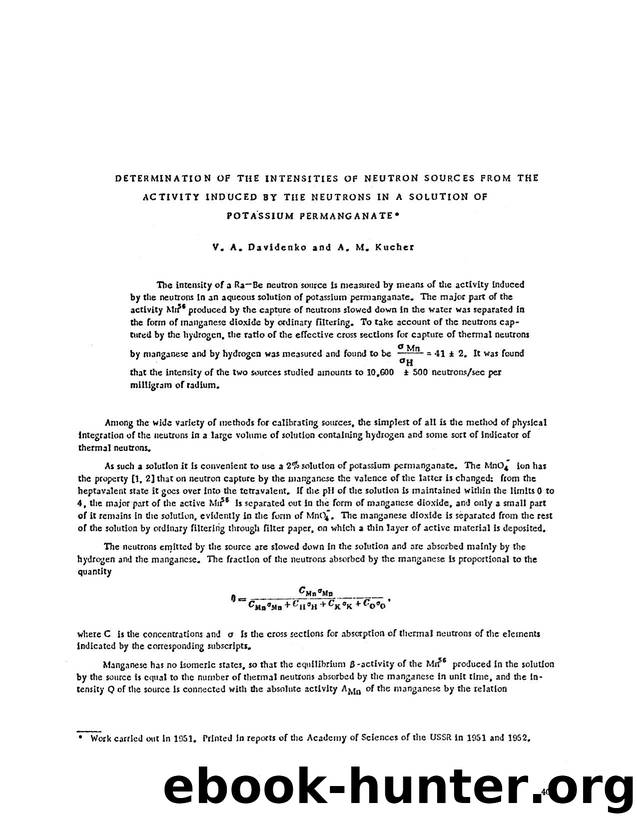 Determination of the intensities of neutron sources from the activity induced by the neutrons in a solution of potassium permanganate by Unknown