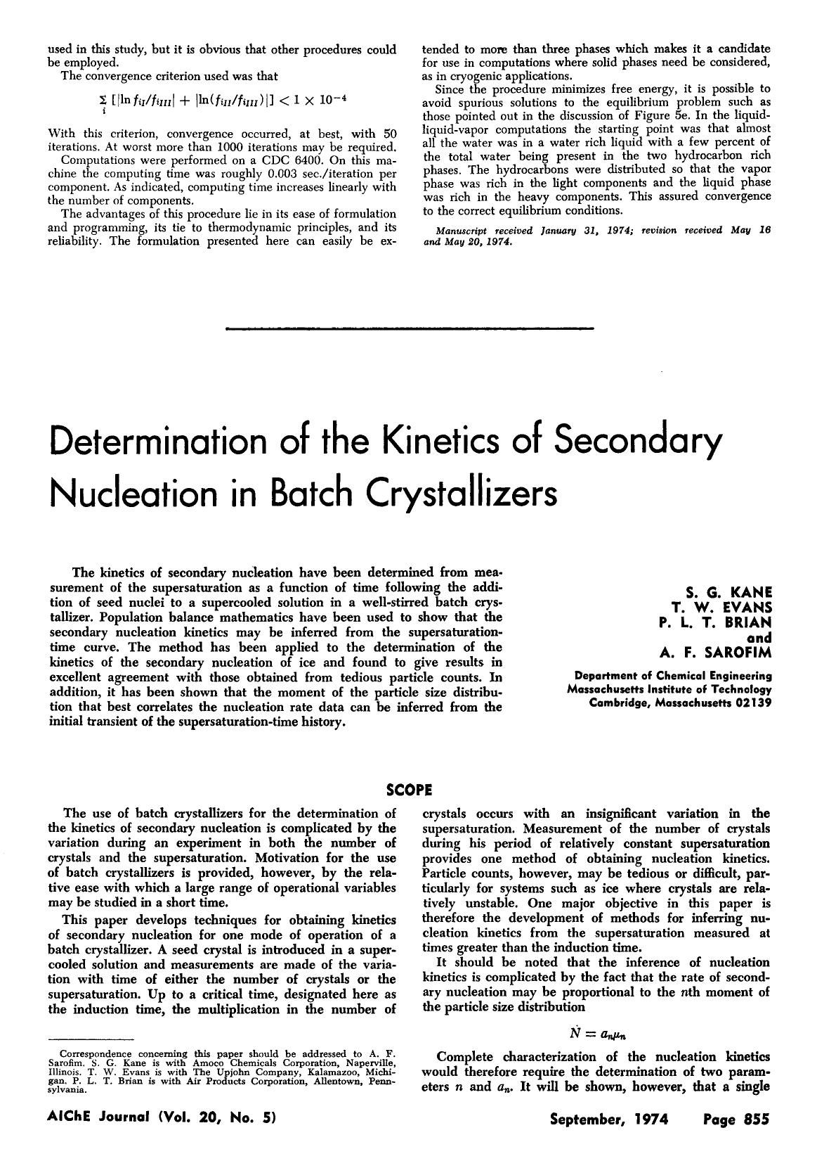 Determination of the kinetics of secondary nucleation in batch crystallizers by Unknown