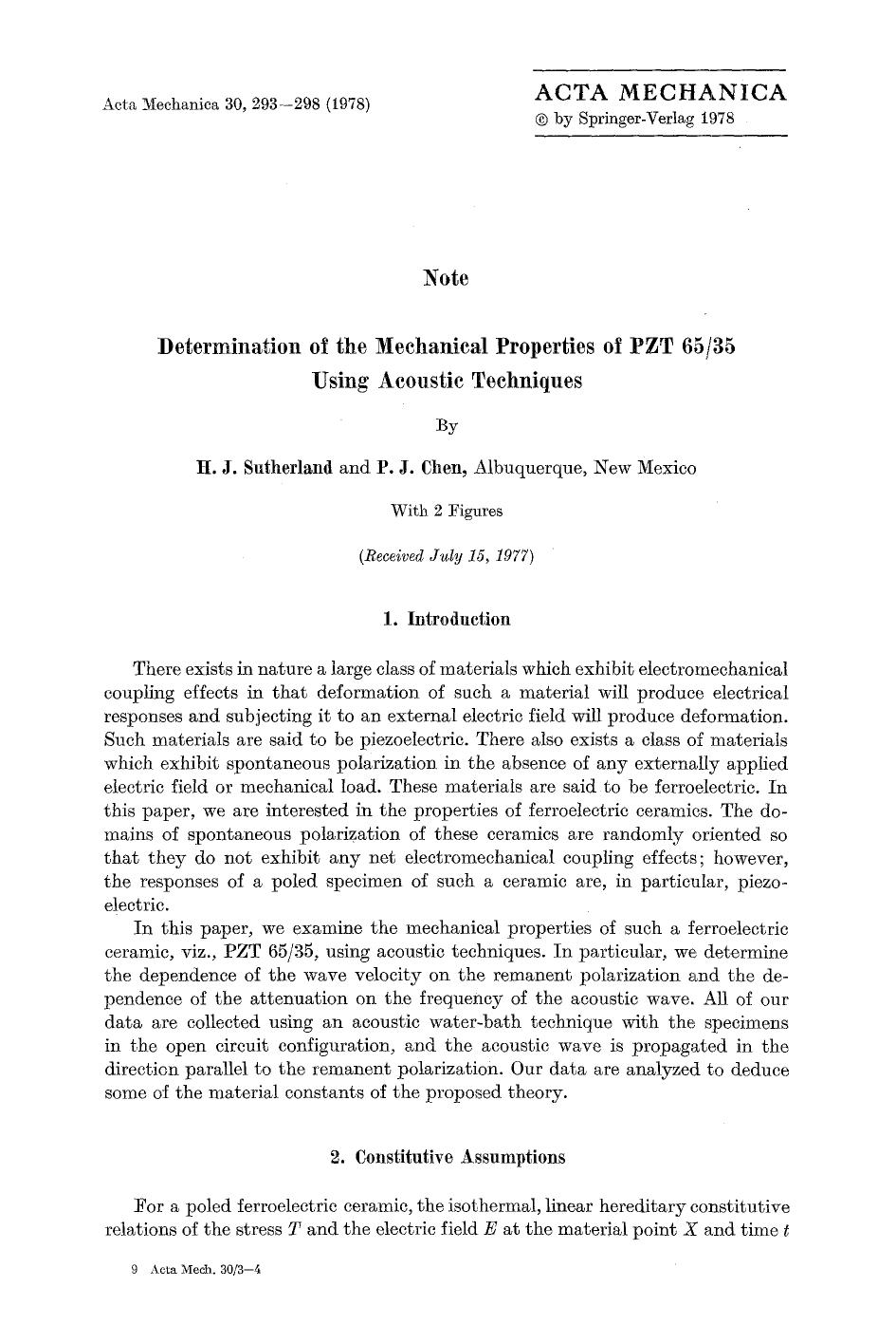 Determination of the mechanical properties of PZT 6535 using acoustic techniques by Unknown
