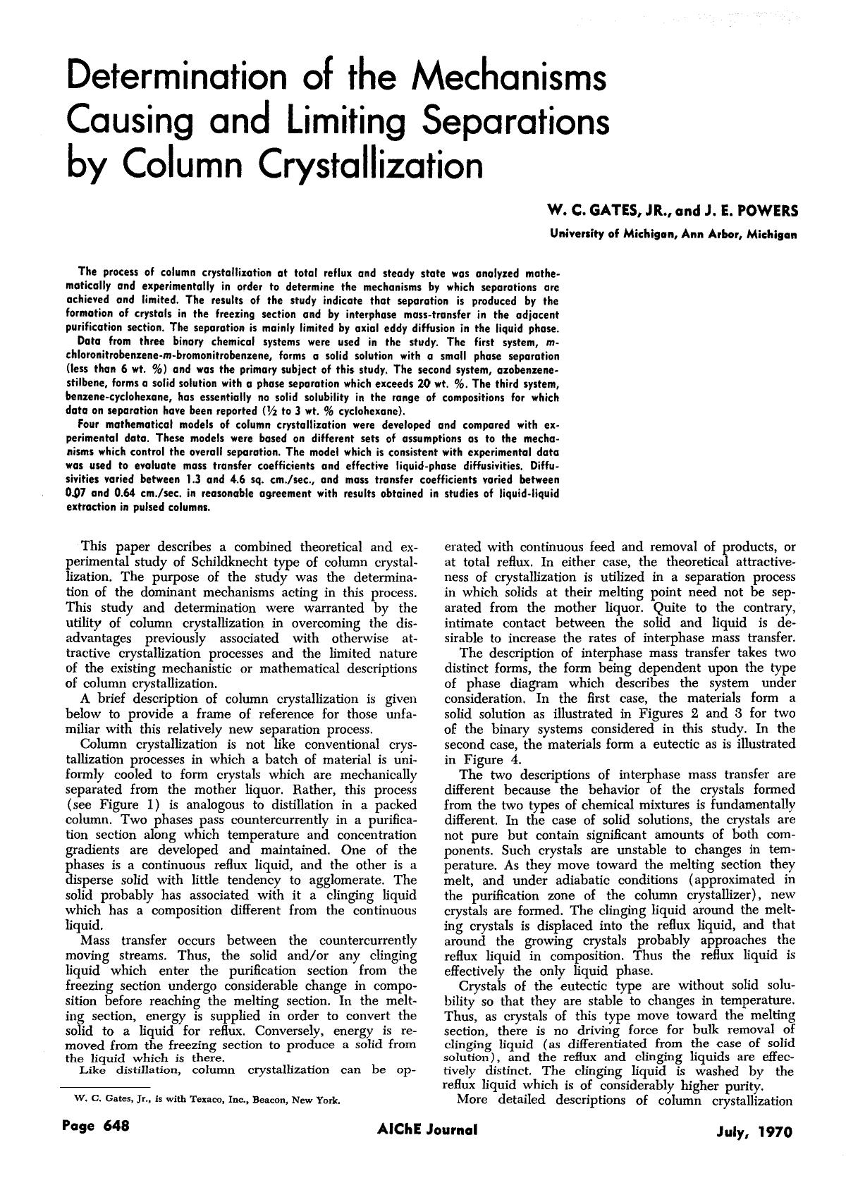 Determination of the mechanisms causing and limiting separations by column crystallization by Unknown