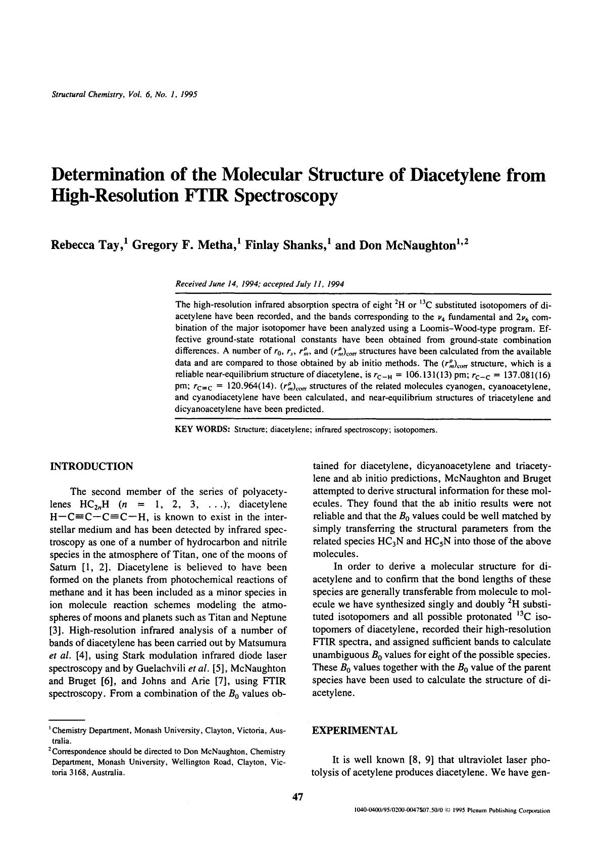 Determination of the molecular structure of diacetylene from high-resolution FTIR spectroscopy by Unknown