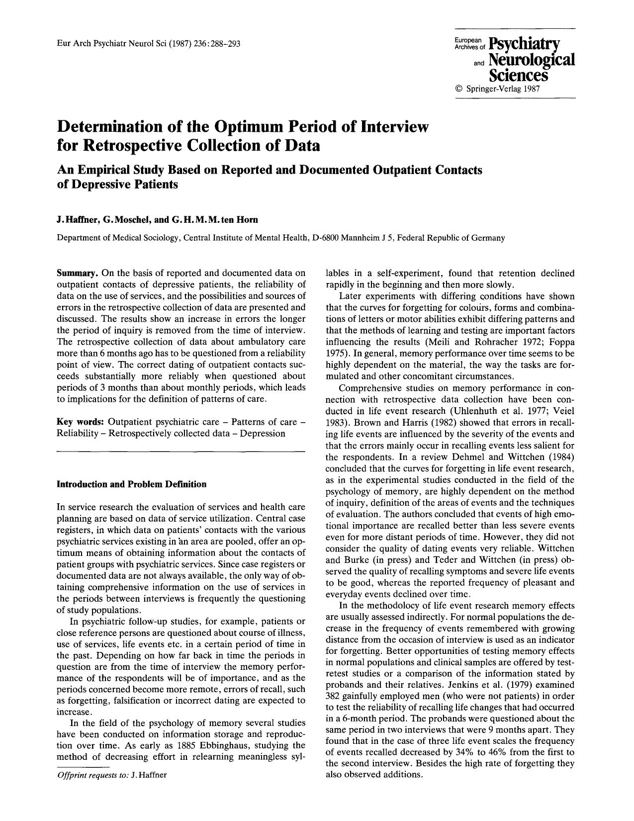 Determination of the optimum Period of interview for retrospective collection of data by Unknown