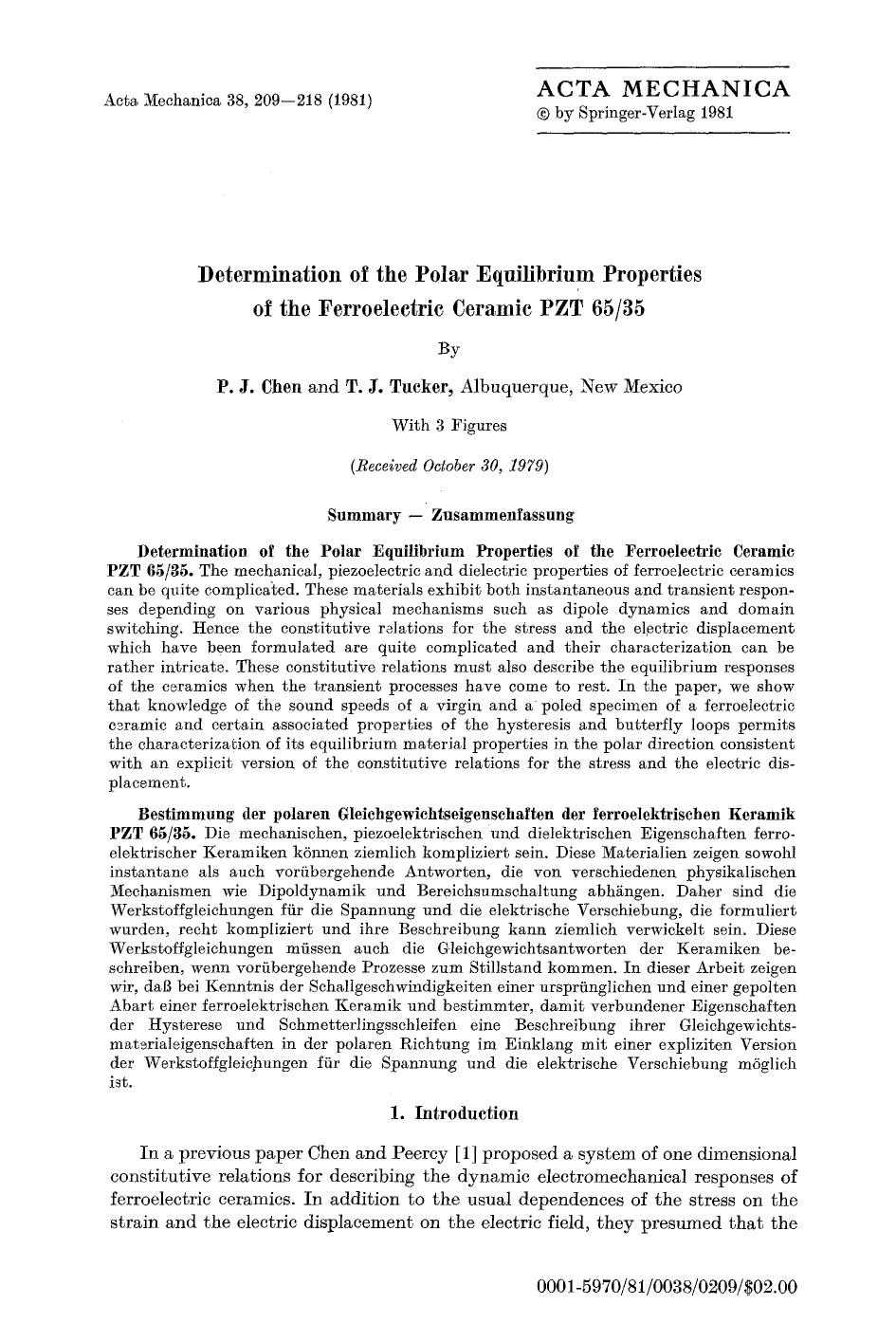 Determination of the polar equilibrium properties of the ferroelectric ceramic PZT 6535 by Unknown
