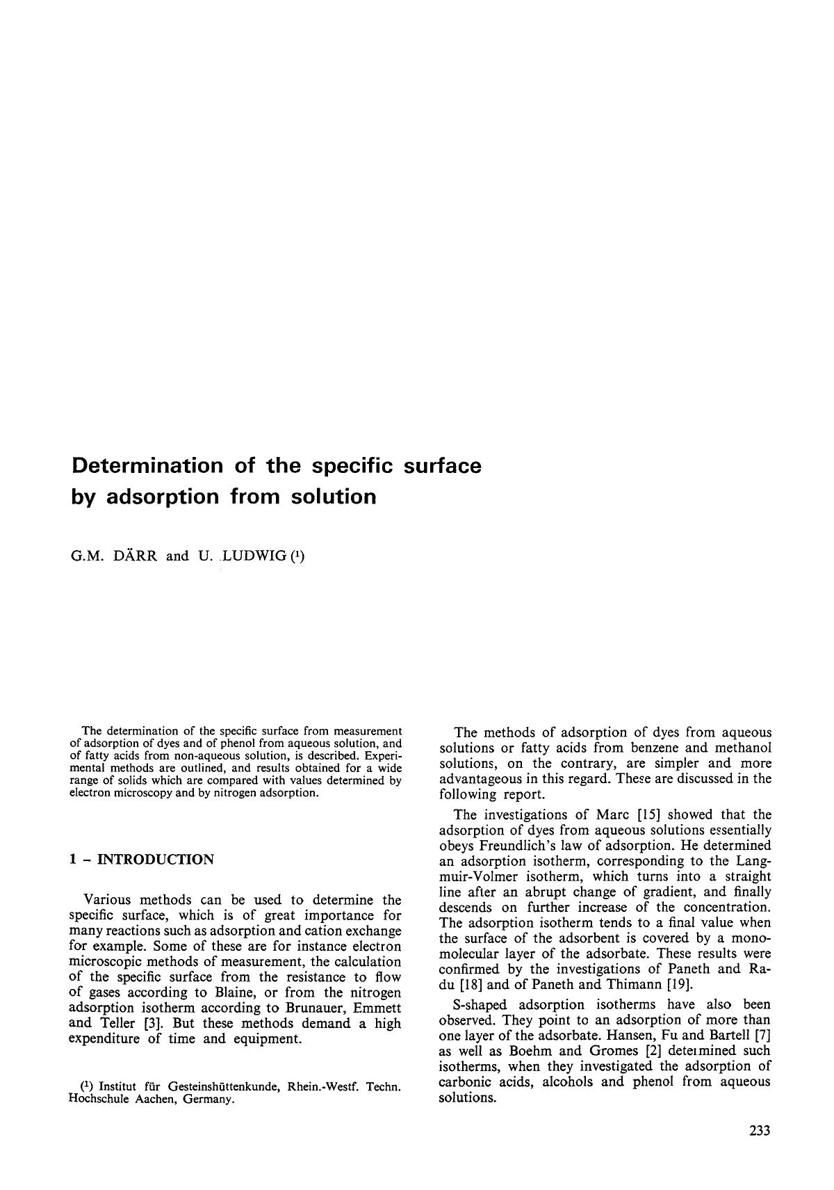 Determination of the specific surface by adsorption from solution by Unknown