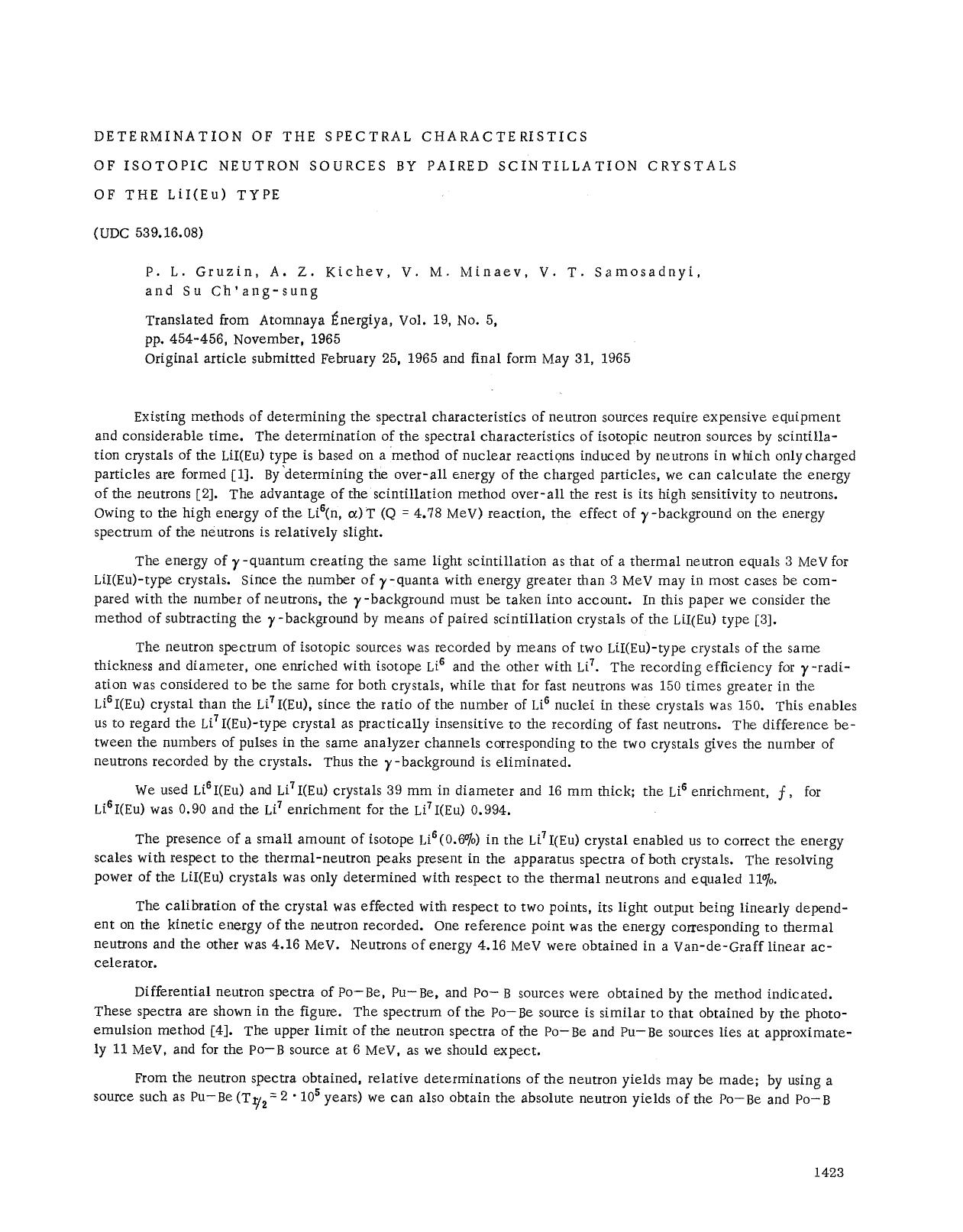 Determination of the spectral characteristics of isotopic neutron sources by paired scintillation crystals of the LiI(Eu) type by Unknown