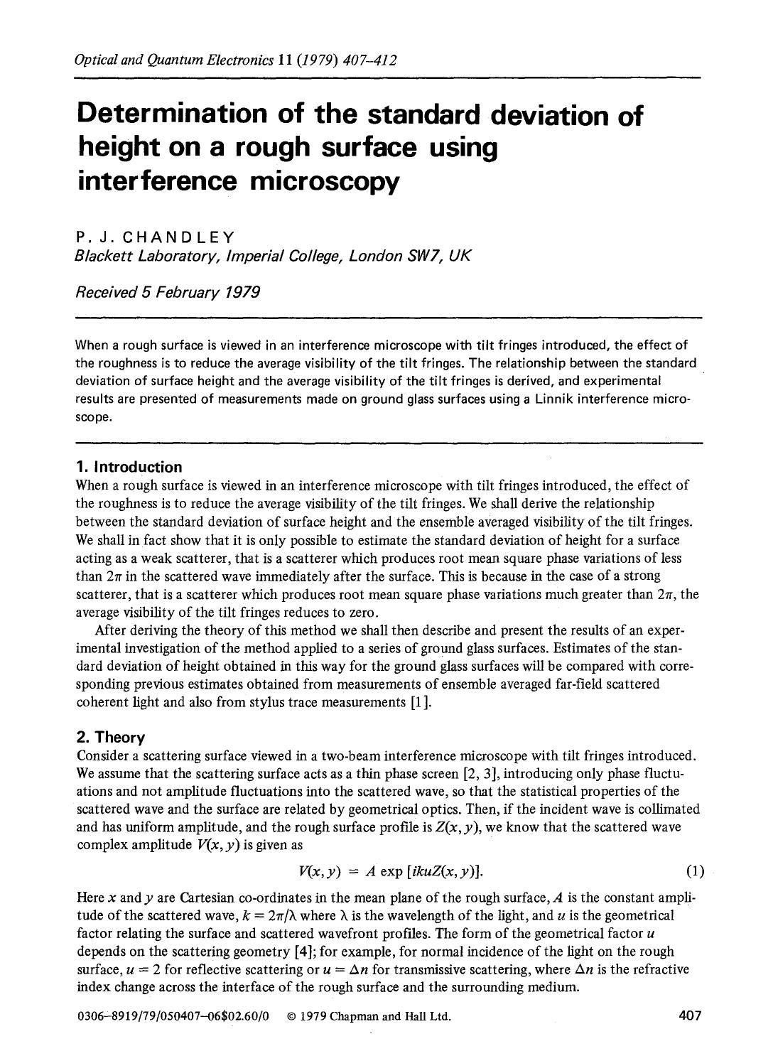 Determination of the standard deviation of height on a rough surface using interference microscopy by Unknown