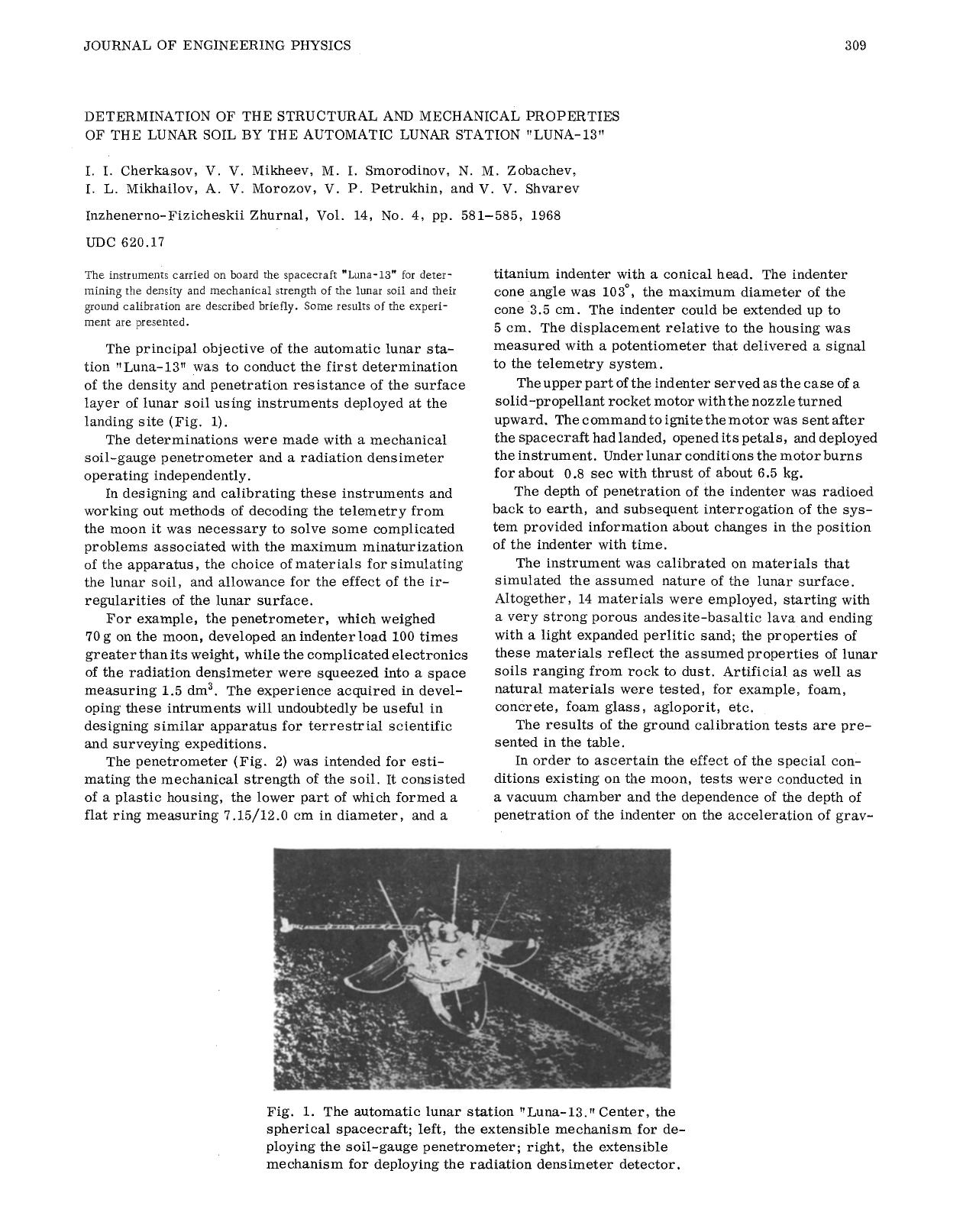Determination of the structural and mechanical properties of the lunar soil by the automatic lunar station “Luna-13” by Unknown