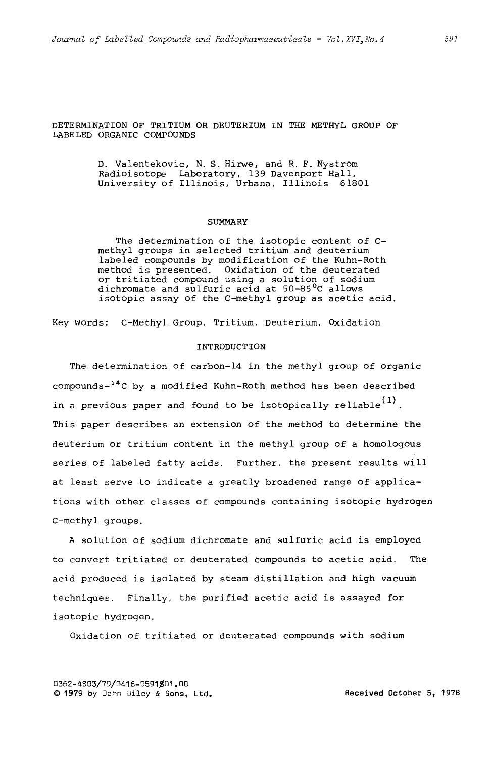 Determination of tritium or deuterium in the methyl group of labeled organic compounds by Unknown