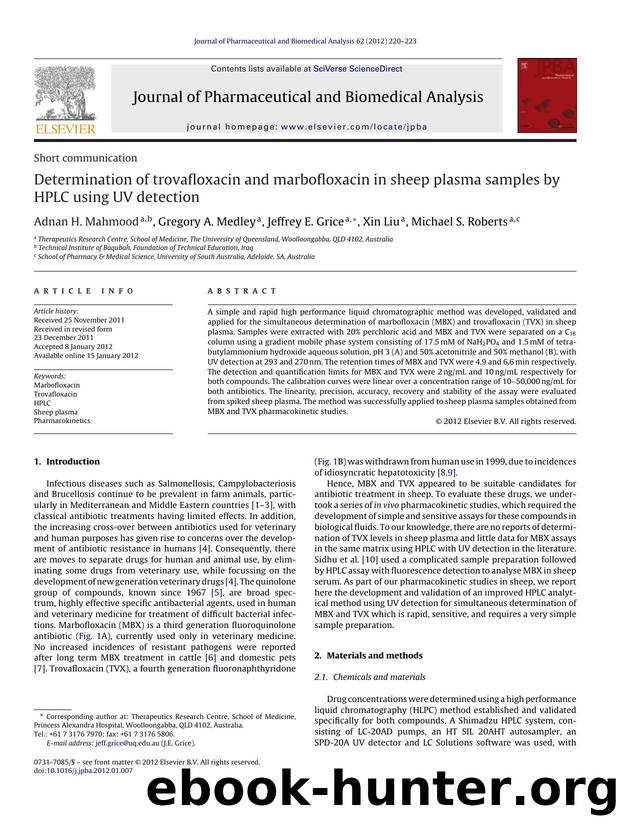 Determination of trovafloxacin and marbofloxacin in sheep plasma samples by HPLC using UV detection by Adnan H. Mahmood