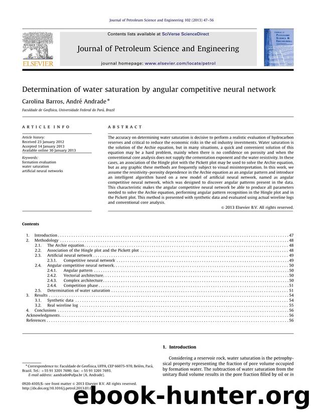Determination of water saturation by angular competitive neural network by Carolina Barros & André Andrade