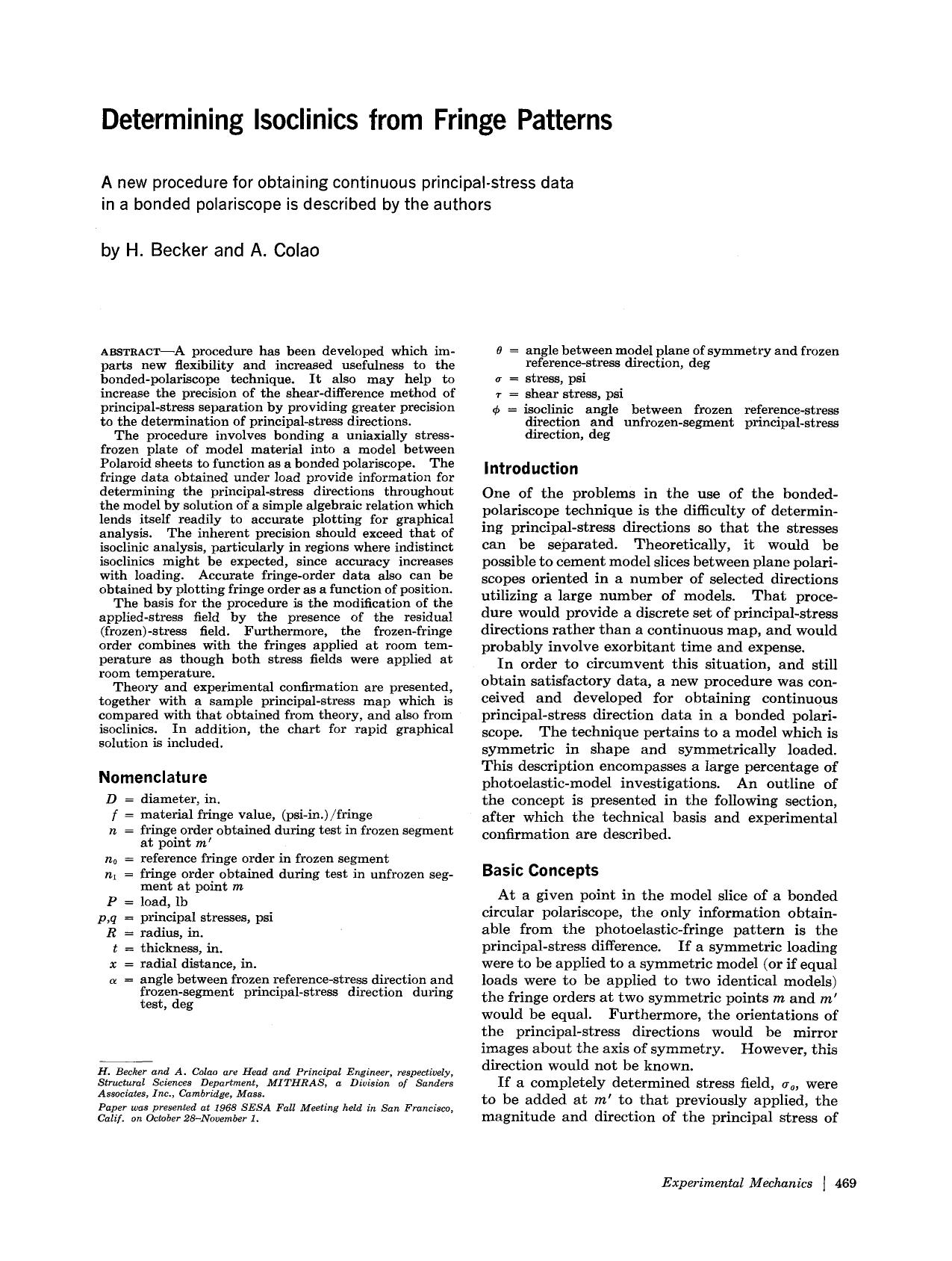 Determining isoclinics from fringe patterns by Unknown