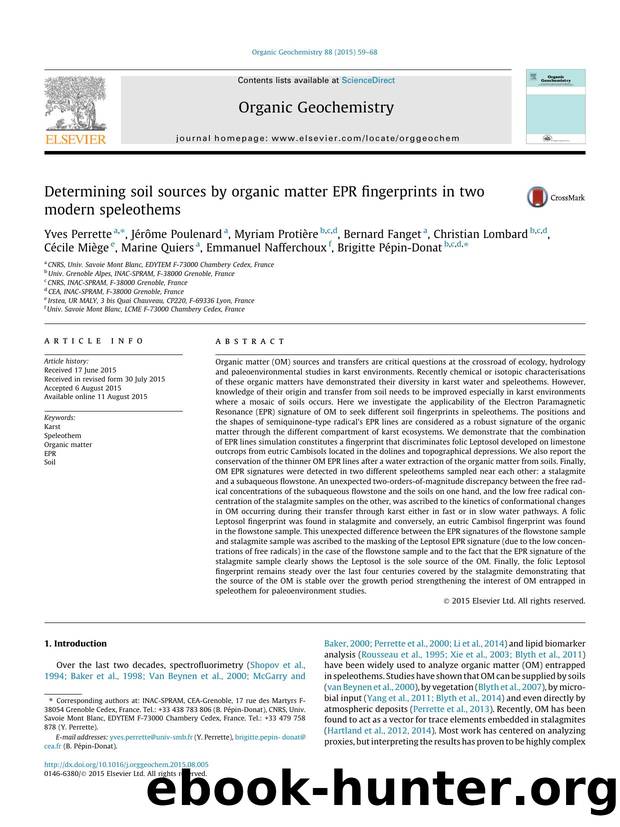 Determining soil sources by organic matter EPR fingerprints in two modern speleothems by Yves Perrette