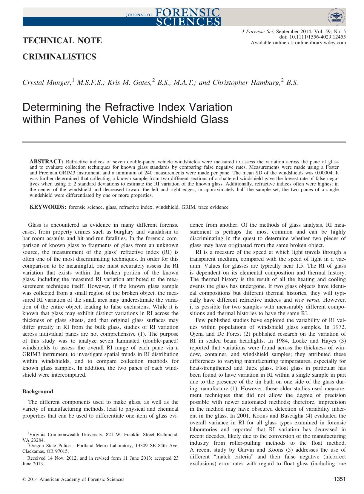 Determining the Refractive Index Variation within Panes of Vehicle Windshield Glass by Unknown