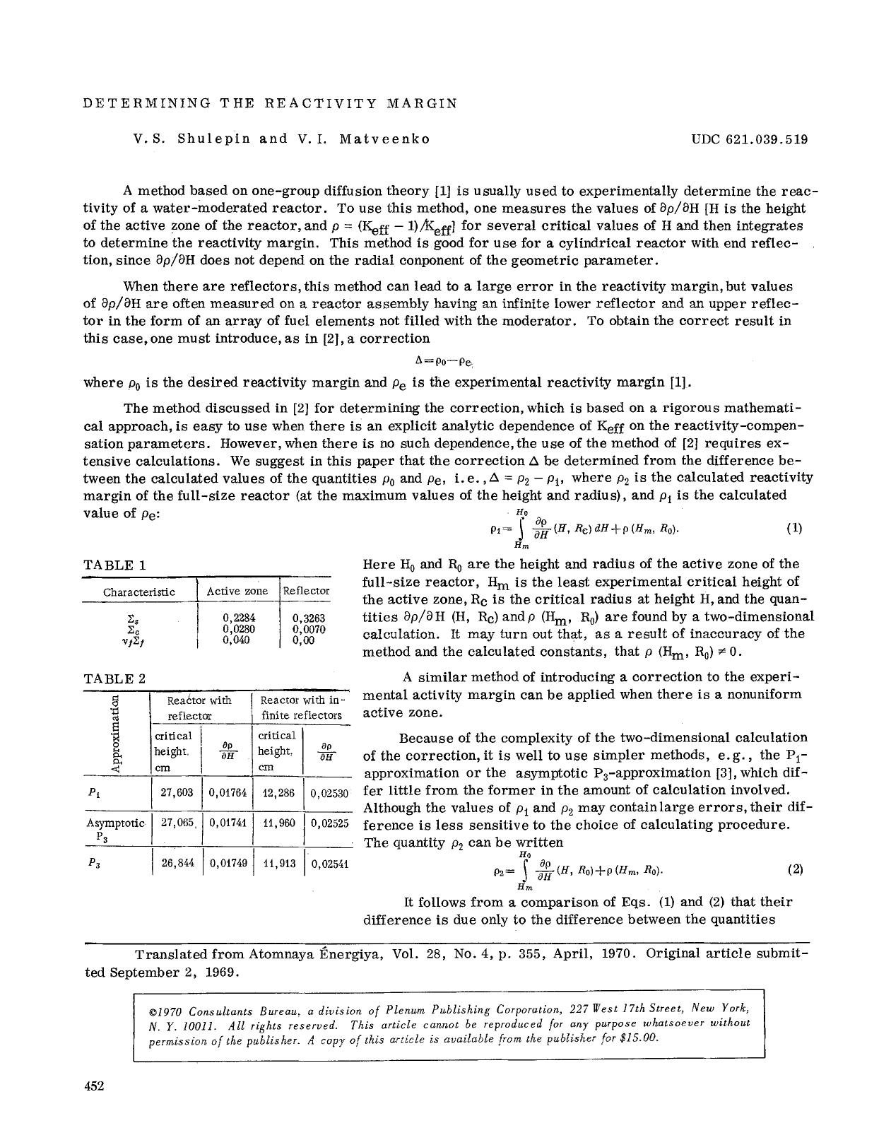 Determining the reactivity margin by Unknown
