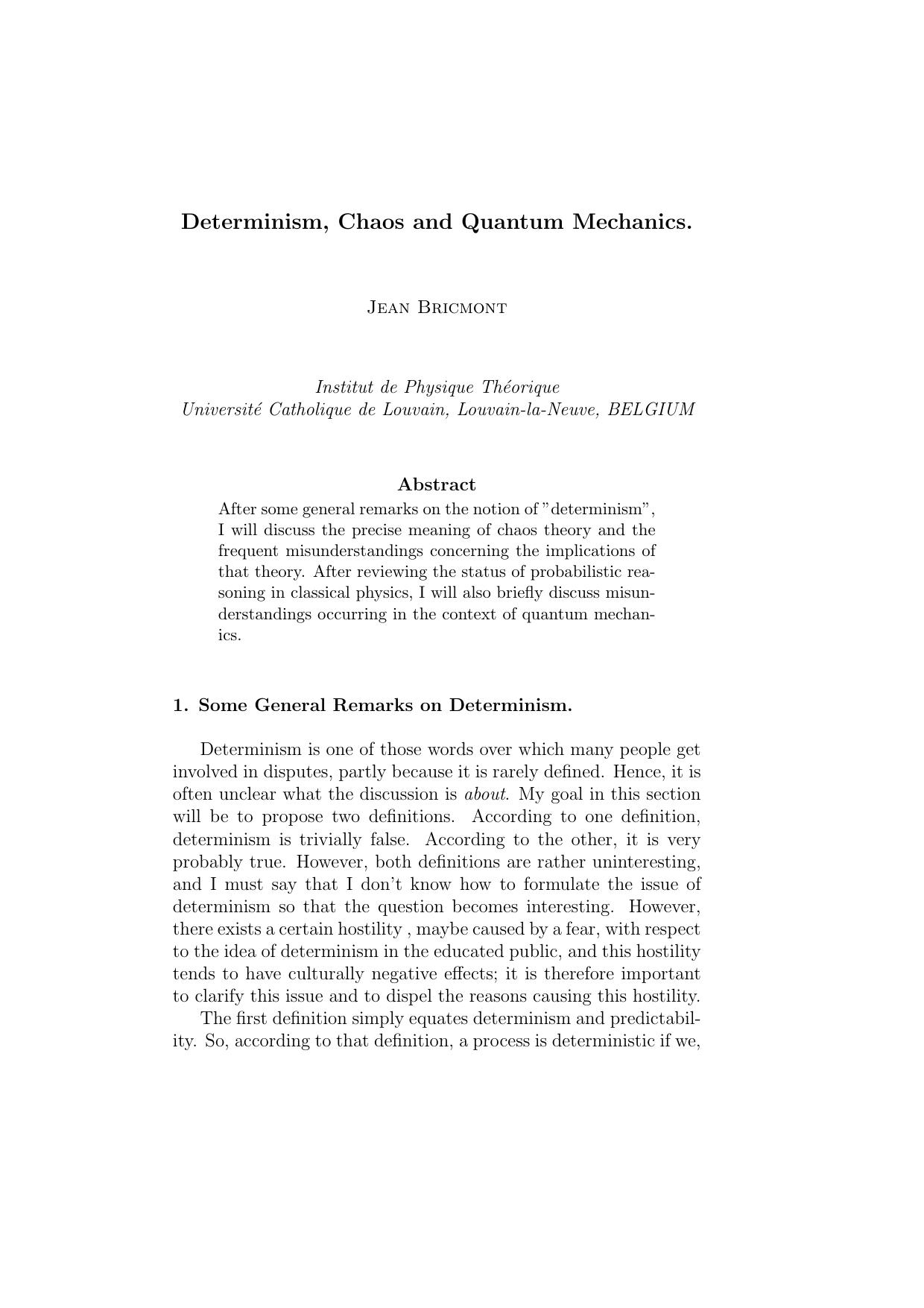 Determinism, Chaos and Quantum Mechanics by cathy