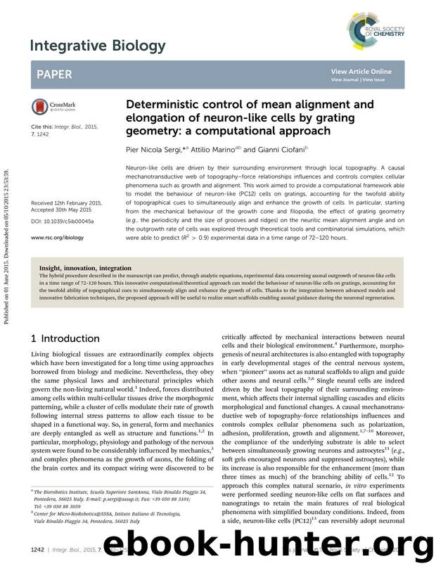 Deterministic control of mean alignment and elongation of neuron-like cells by grating geometry: a computational approach by Pier Nicola Sergi & Attilio Marino & Gianni Ciofani