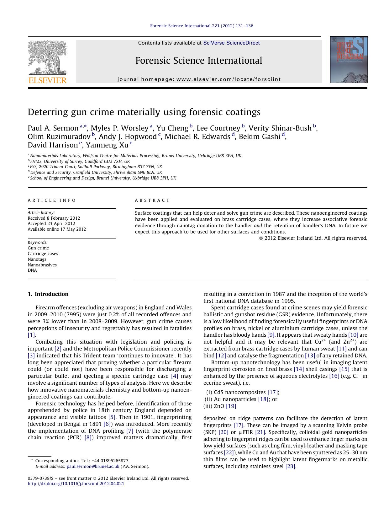 Deterring gun crime materially using forensic coatings by unknow