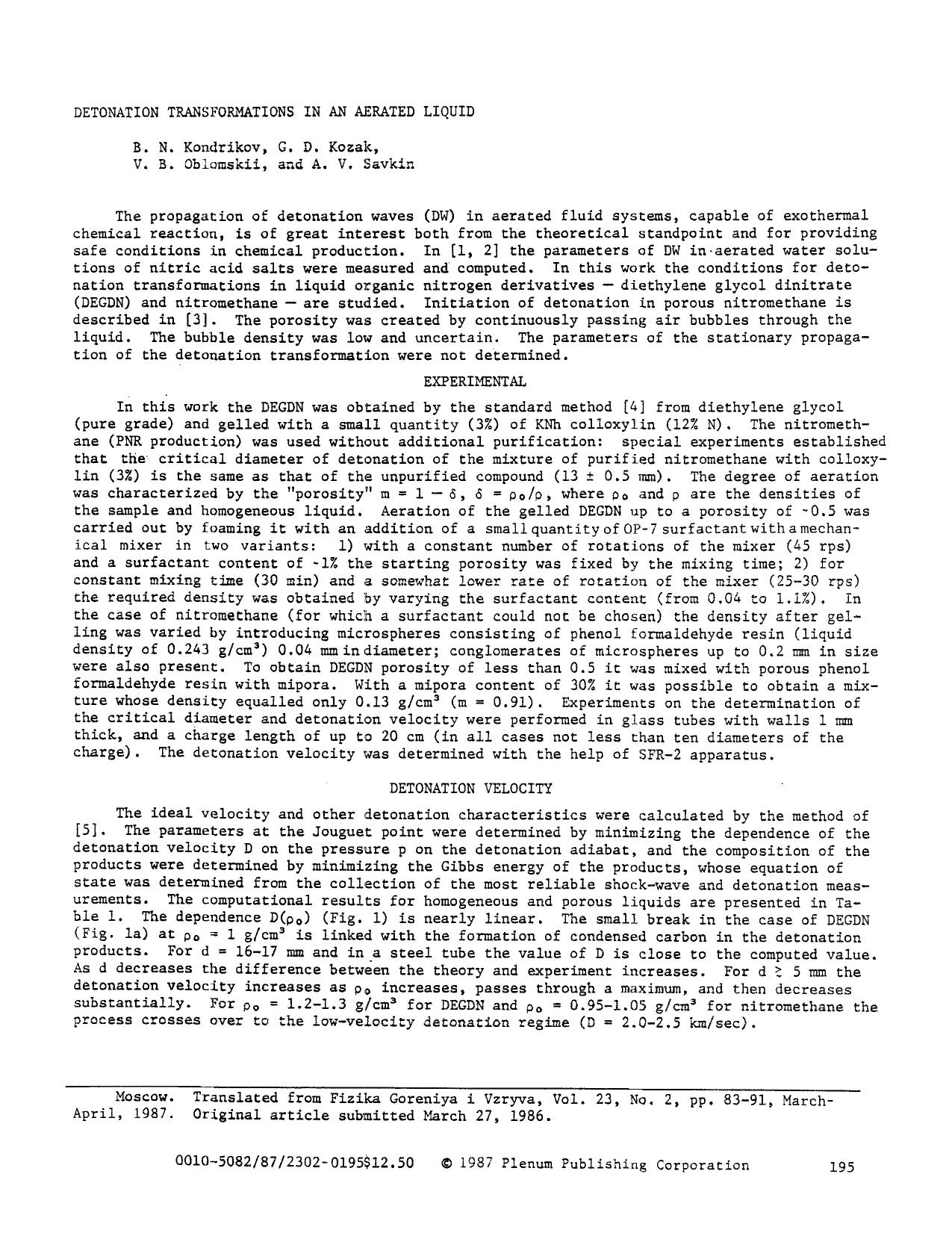 Detonation transformations in an aerated liquid by Unknown
