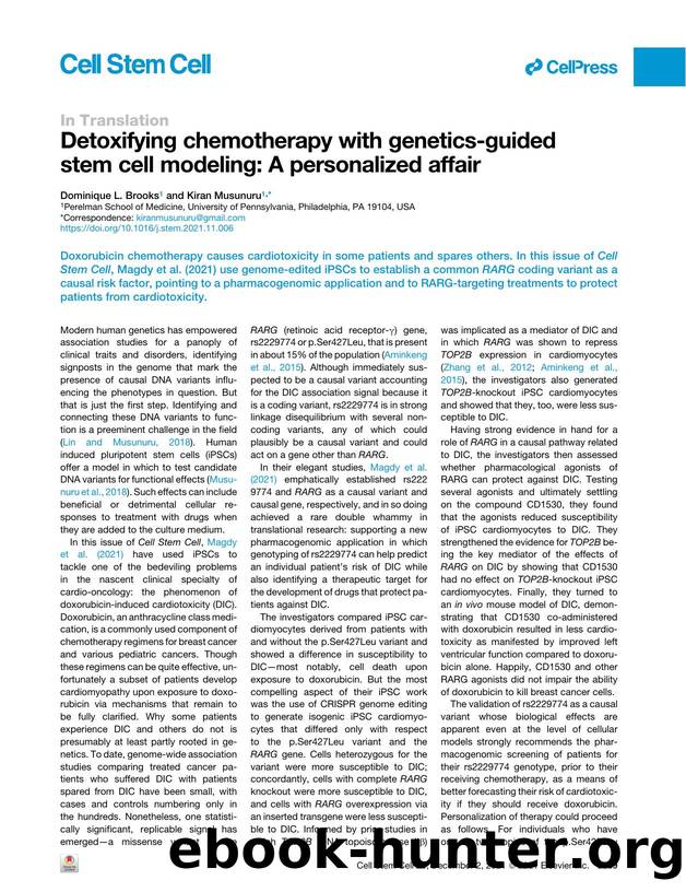 Detoxifying chemotherapy with genetics-guided stem cell modeling: A personalized affair by Dominique L. Brooks & Kiran Musunuru