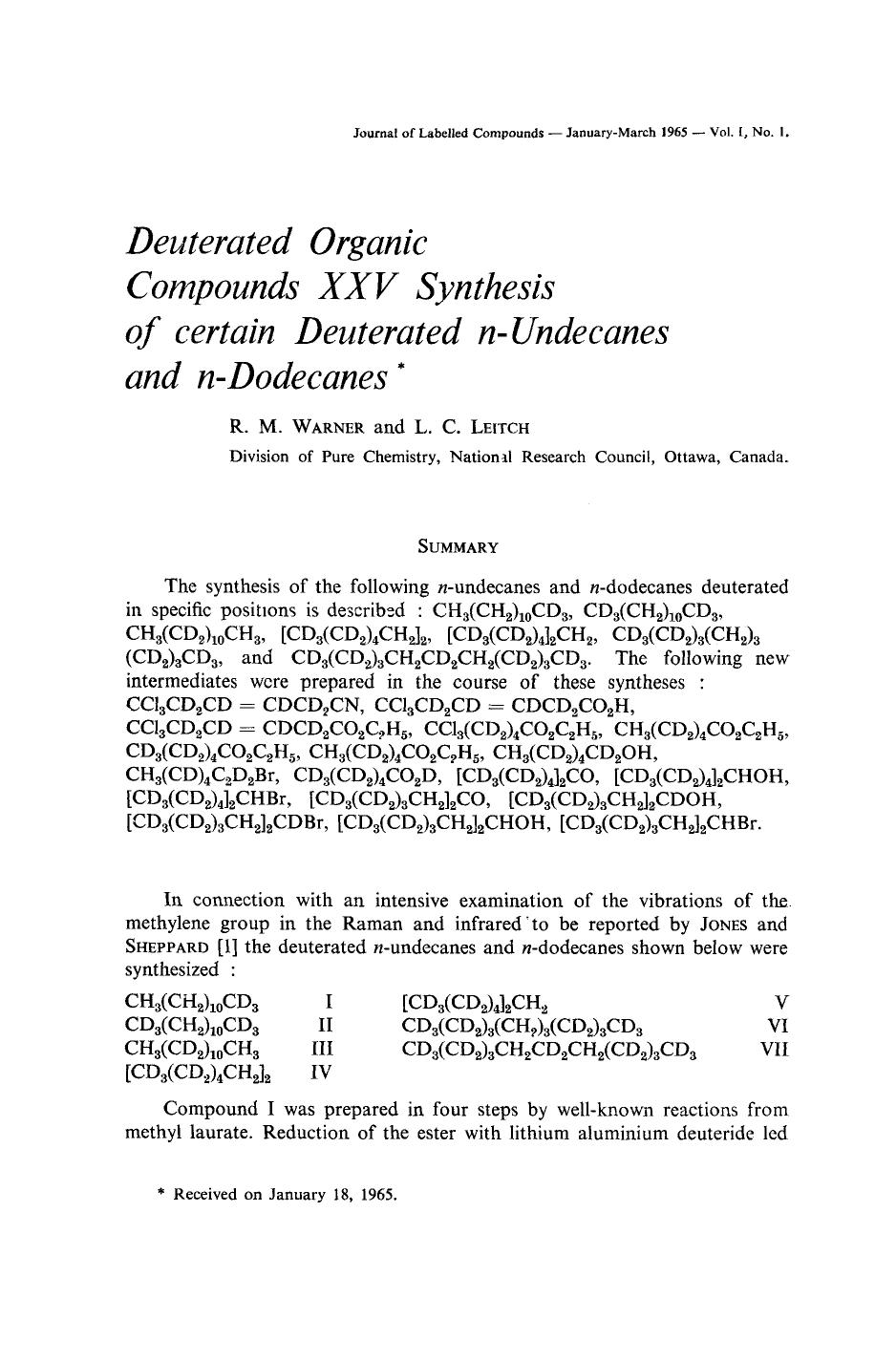 Deuterated organic compounds XXV synthesis of certain deuterated n-undecanes and n-dodecanes by Unknown