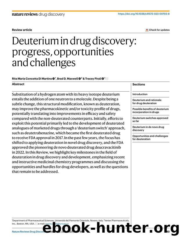 Deuterium in drug discovery: progress, opportunities and challenges by Rita Maria Concetta Martino & Brad D. Maxwell & Tracey Pirali