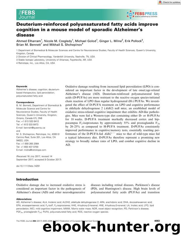 Deuteriumâreinforced polyunsaturated fatty acids improve cognition in a mouse model of sporadic Alzheimer's disease by Unknown