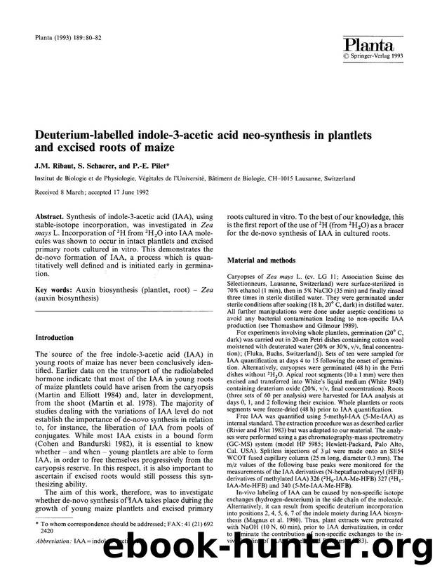 Deuterium-labelled indole-3-acetic acid neo-synthesis in plantlets and excised roots of maize by Unknown