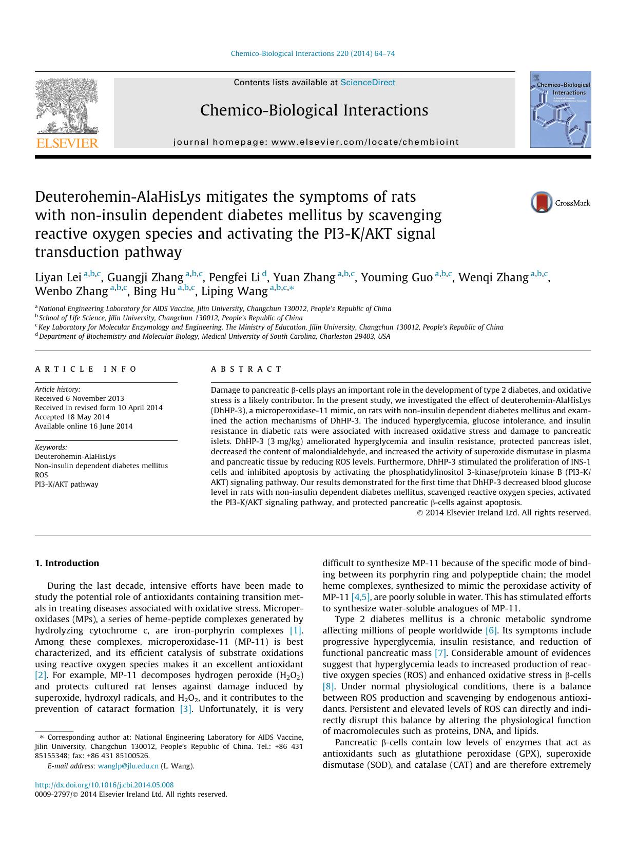 Deuterohemin-AlaHisLys mitigates the symptoms of rats with non-insulin dependent diabetes mellitus by scavenging reactive oxygen species and activating the PI3-KAKT signal transduction pathway by unknow