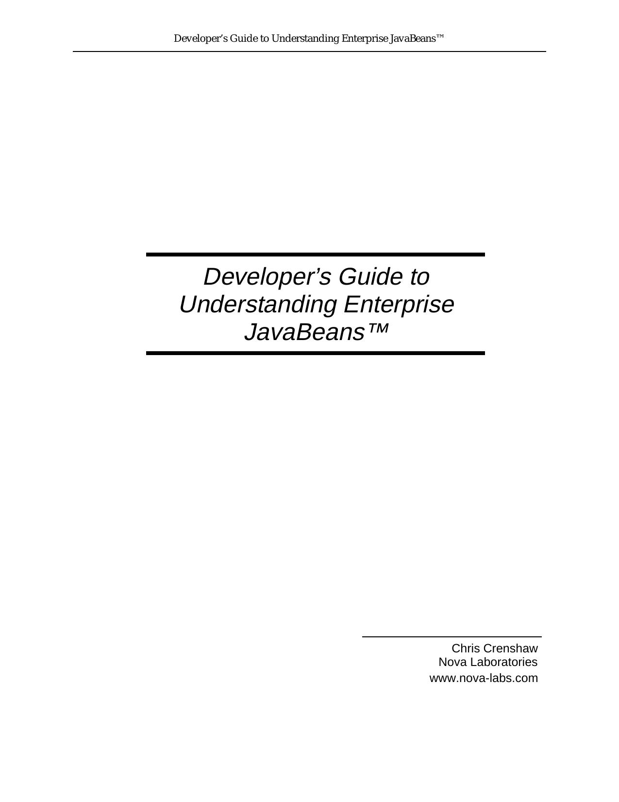 Developer's Guide to Understanding Enterprise JavaBeans by Chris Crenshaw