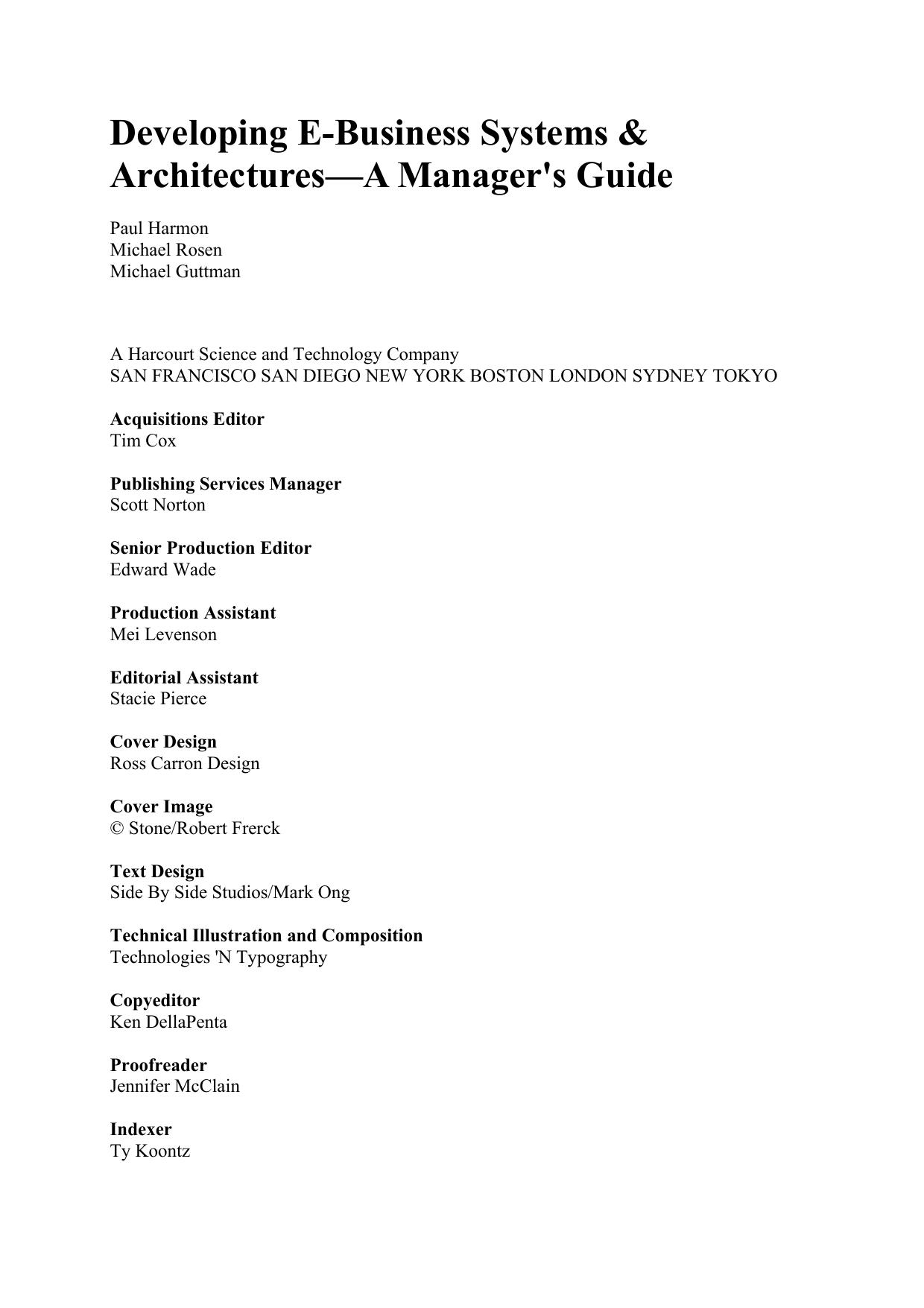 Developing E-Business Systems & Architectures: A Manager's Guide by Paul Harmon Michael Rosen Michael Guttman
