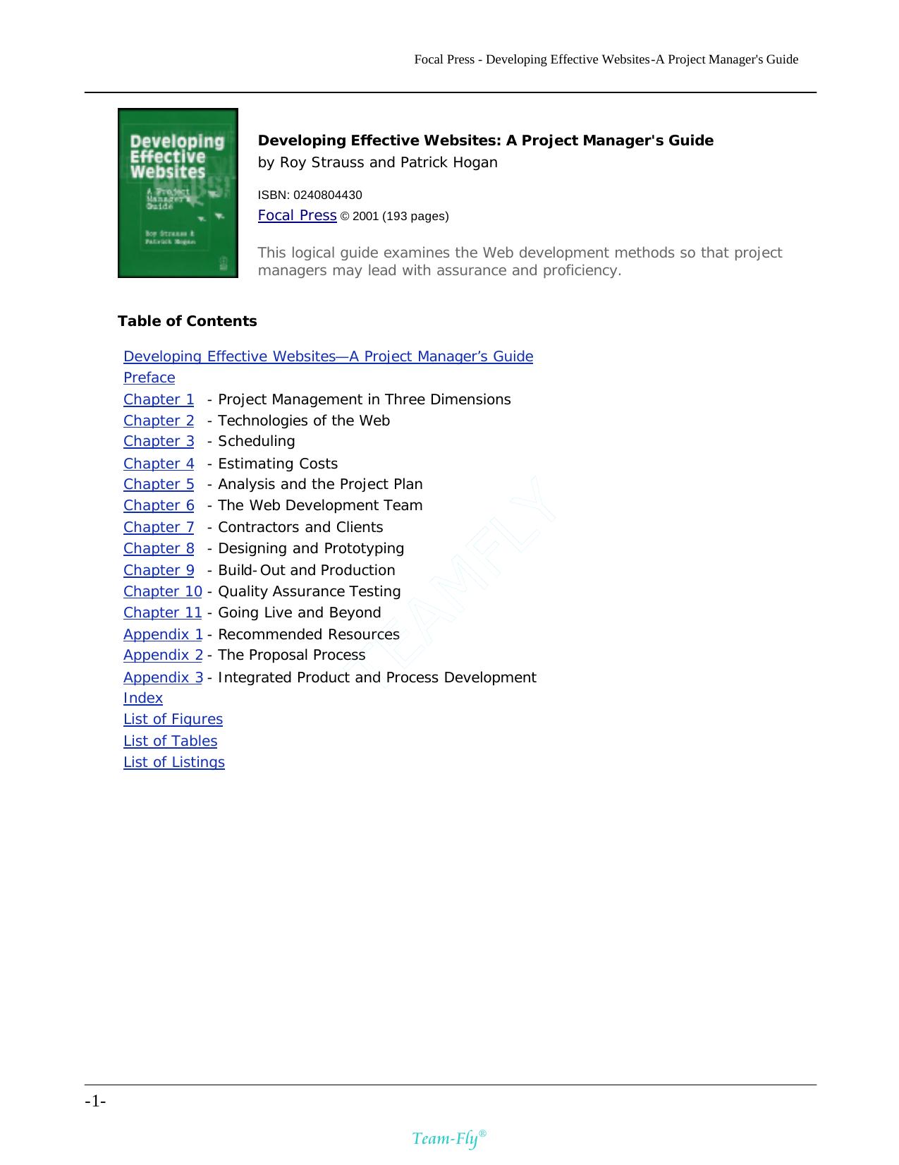 Developing Effective Websites: A Project Manager's Guide by Roy Strauss Patrick Hogan
