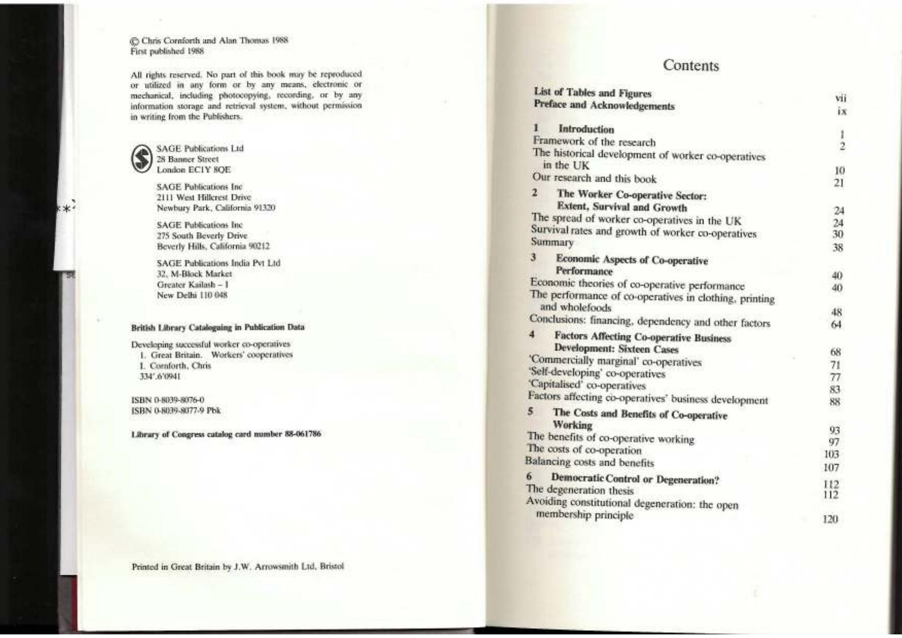 Developing Successful Worker Co-Operatives by Chris Cornforth Alan Thomas Roger Spear Jenny Lewis