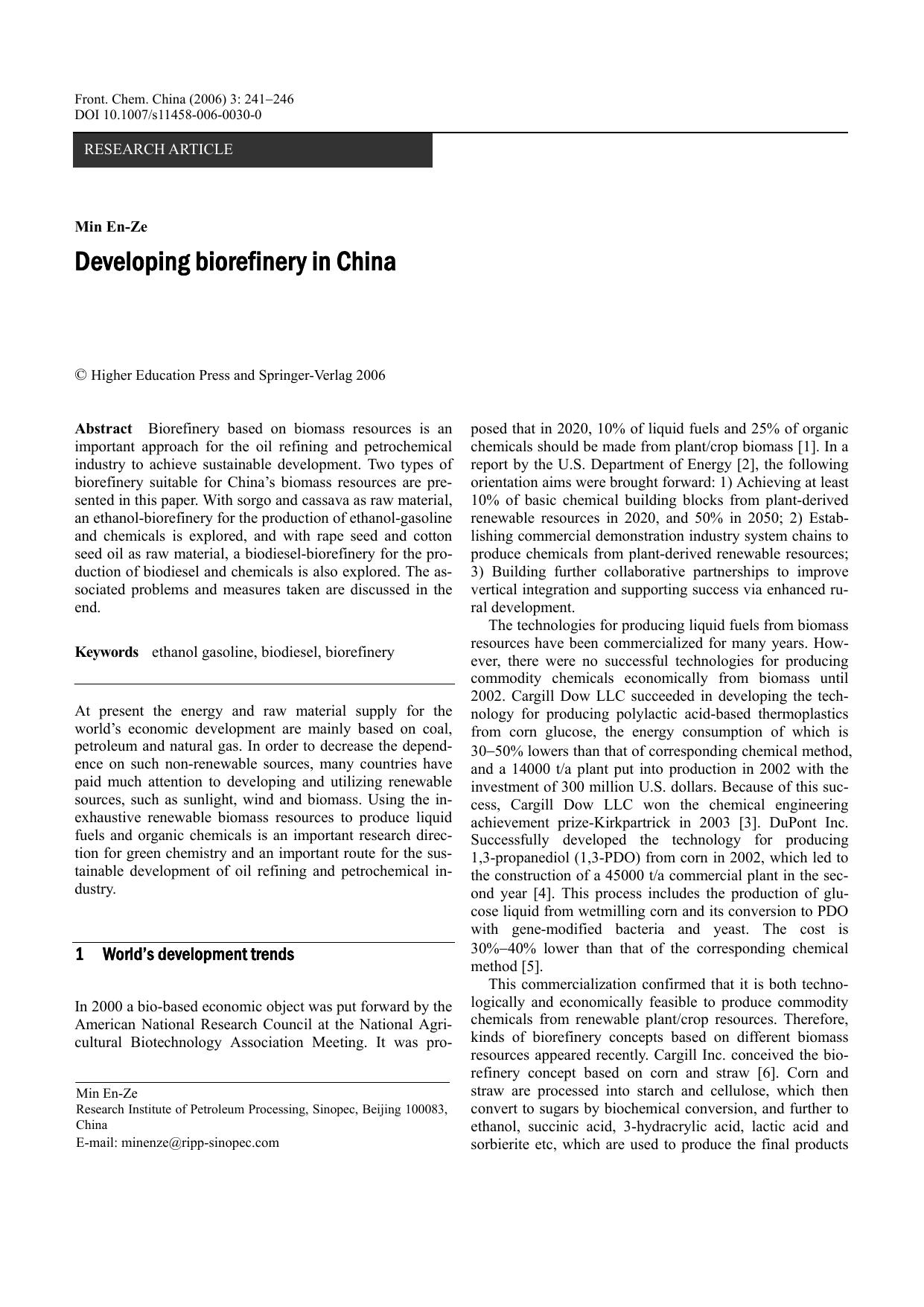 Developing biorefinery in China by Unknown