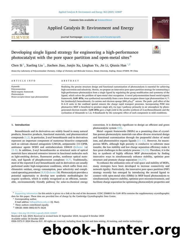 Developing single ligand strategy for engineering a high-performance photocatalyst with the pore space partition and open-metal sites by Chen Si & Xueling Liu & Jiachen Jiao & Junjie Xu & Linghan Ye & Jie Li & Qiuxia Han
