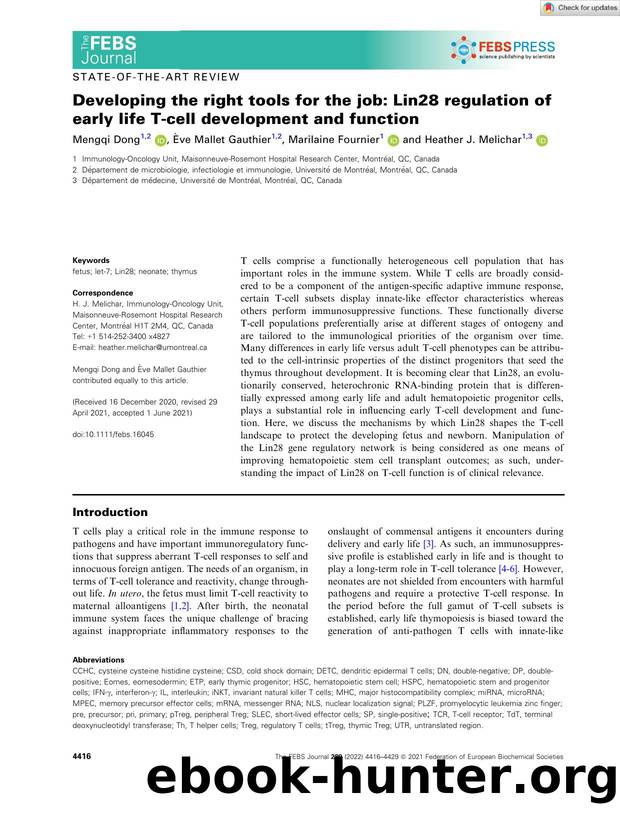 Developing the right tools for the job: Lin28 regulation of early life Tâcell development and function by Unknown
