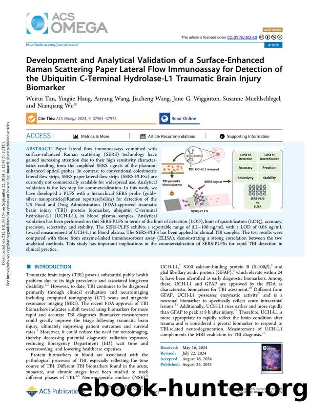 Development and Analytical Validation of a Surface-Enhanced Raman Scattering Paper Lateral Flow Immunoassay for Detection of the Ubiquitin C-Terminal Hydrolase-L1 Traumatic Brain Injury Biomarker by unknow