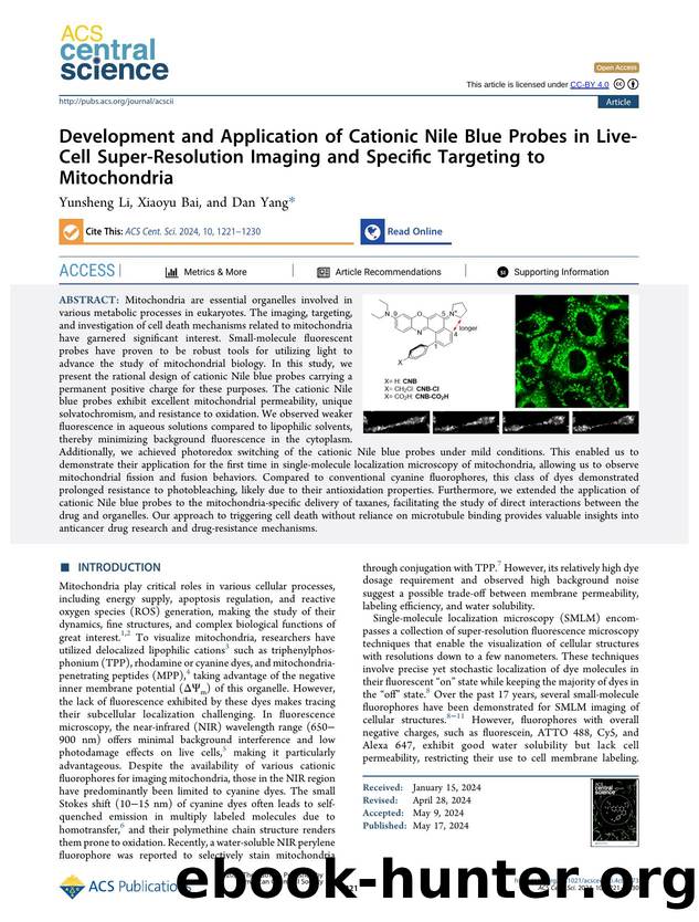 Development and Application of Cationic Nile Blue Probes in Live-Cell Super-Resolution Imaging and Specific Targeting to Mitochondria by Yunsheng Li & Xiaoyu Bai & Dan Yang (ORCID: g/0000-0002-1726-9335)
