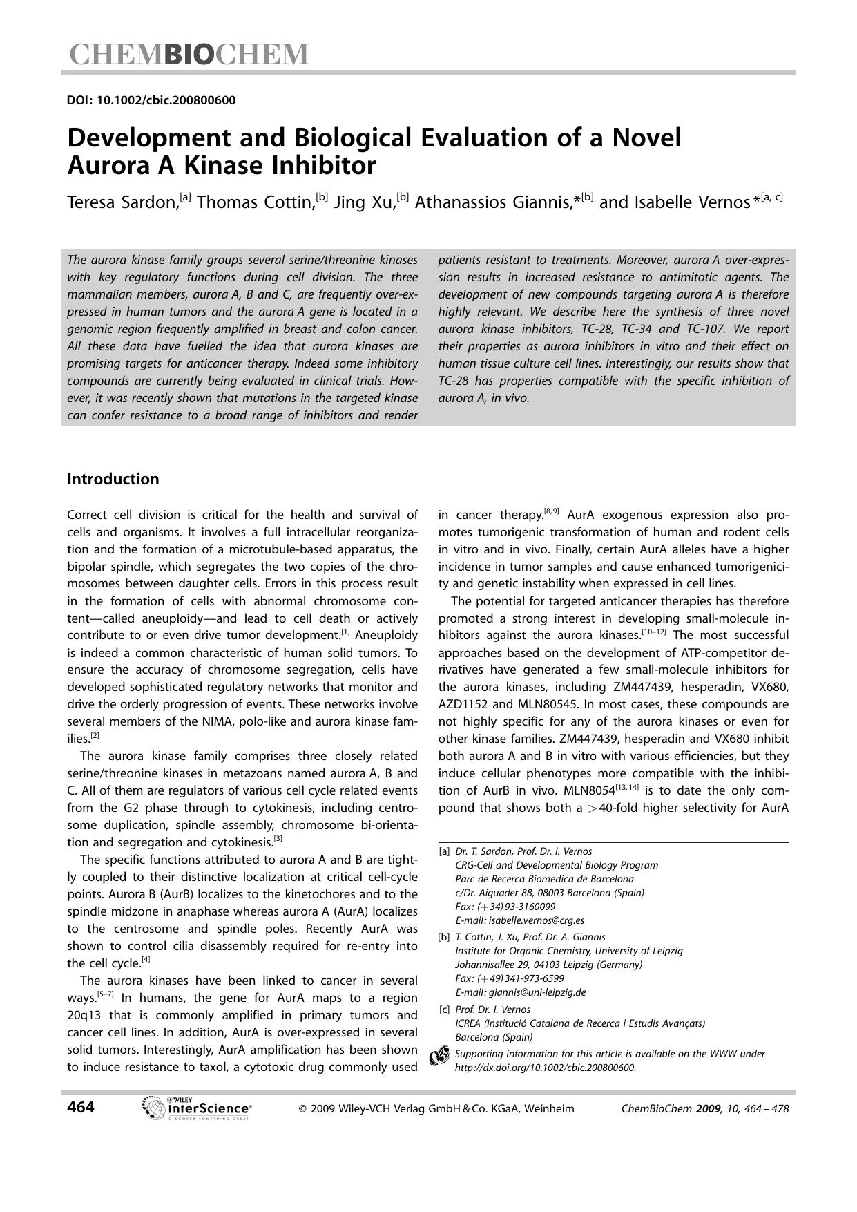 Development and Biological Evaluation of a Novel Aurora A Kinase Inhibitor by Unknown