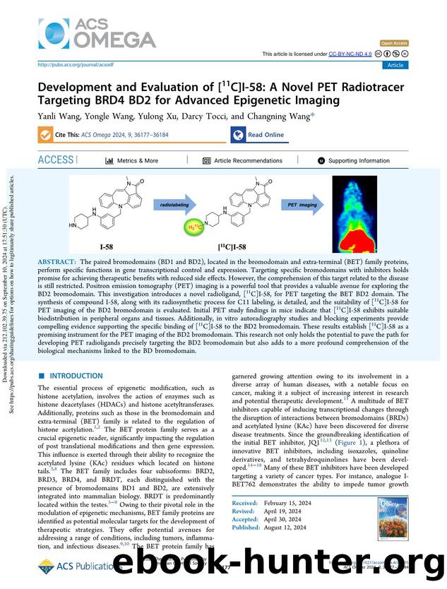 Development and Evaluation of [11C]I-58: A Novel PET Radiotracer Targeting BRD4 BD2 for Advanced Epigenetic Imaging by Yanli Wang Yongle Wang Yulong Xu Darcy Tocci & Changning Wang