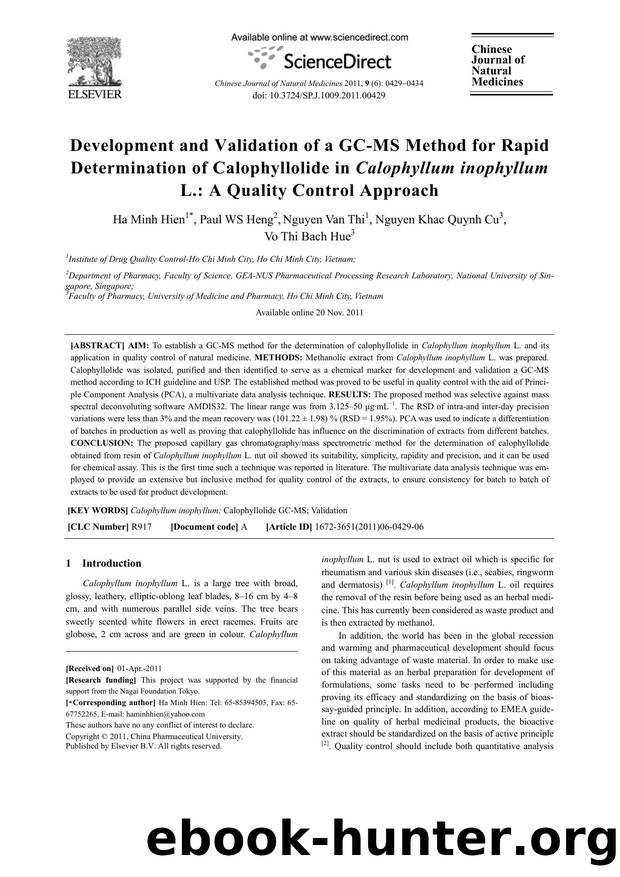 Development and Validation of a GC-MS Method for Rapid Determination of Calophyllolide in Calophyllum inophyllum L.: A Quality Control Approach by Ha Minh Hien & Paul WS Heng & Nguyen Van Thi & Nguyen Khac Quynh Cu & Vo Thi Bach Hue