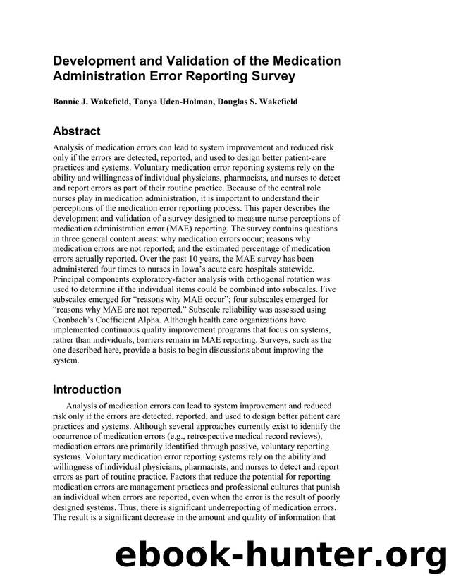 Development and Validation of the Medication Administration Error Reporting Survey by Unknown