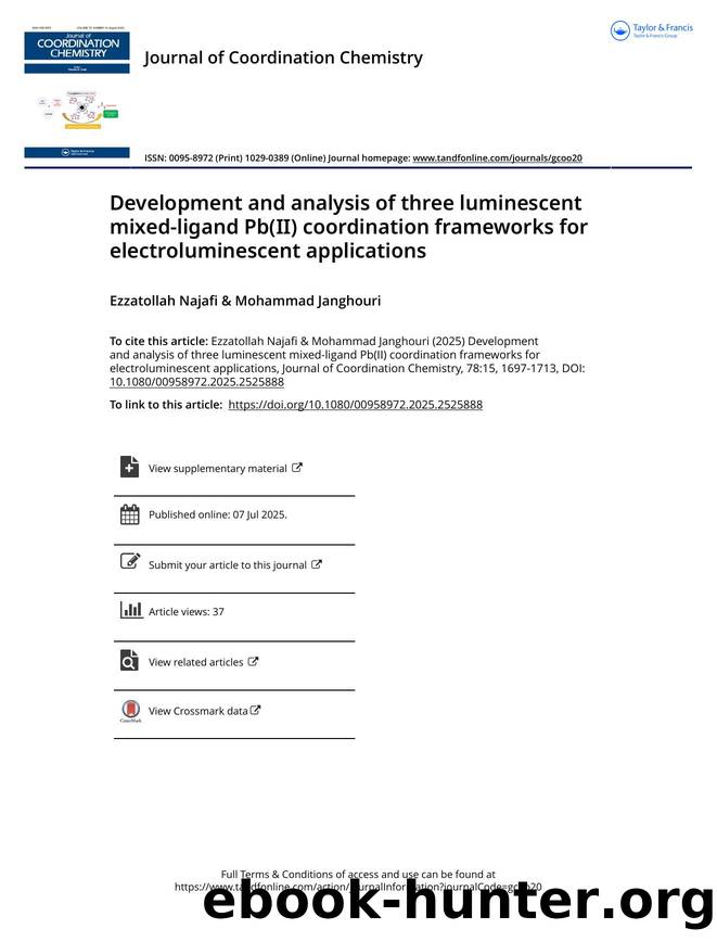 Development and analysis of three luminescent  mixed-ligand Pb(II) coordination frameworks for electroluminescent applications by Najafi Ezzatollah & Janghouri Mohammad