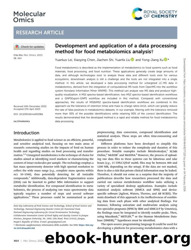 Development and application of a data processing method for food metabolomics analysis by Yuanluo Lei