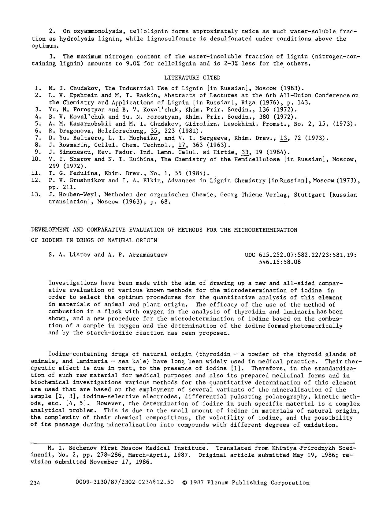 Development and comparative evaluation of methods for the microdetermination of iodine in drugs of natural origin by Unknown