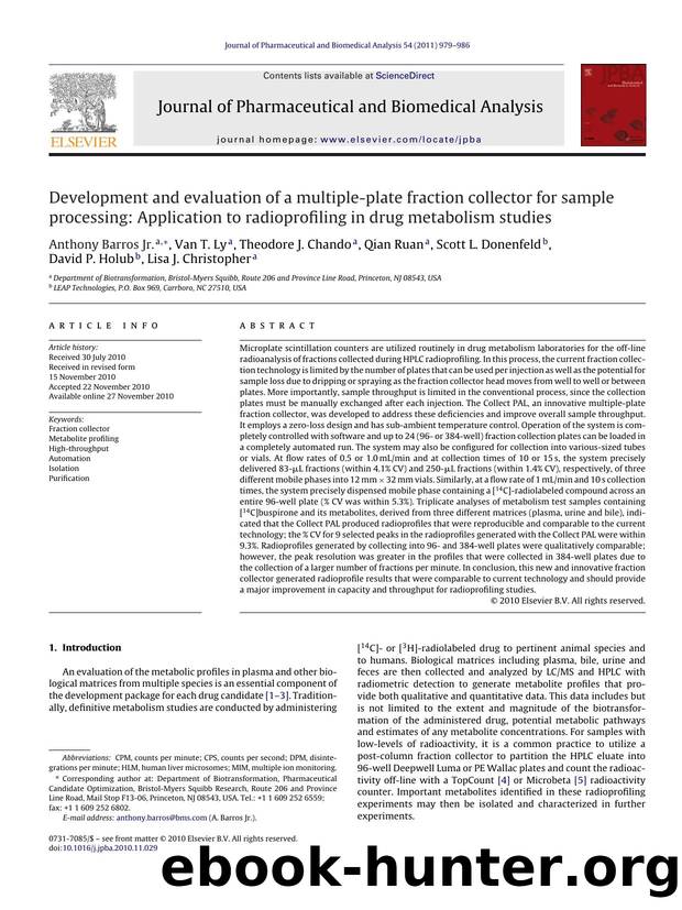 Development and evaluation of a multiple-plate fraction collector for sample processing: Application to radioprofiling in drug metabolism studies by Anthony Barros Jr