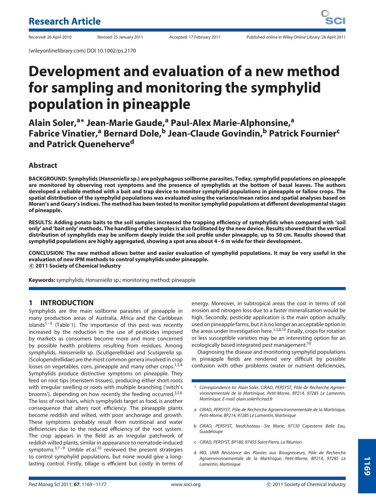 Development and evaluation of a new method for sampling and monitoring the symphylid population in pineapple by Unknown