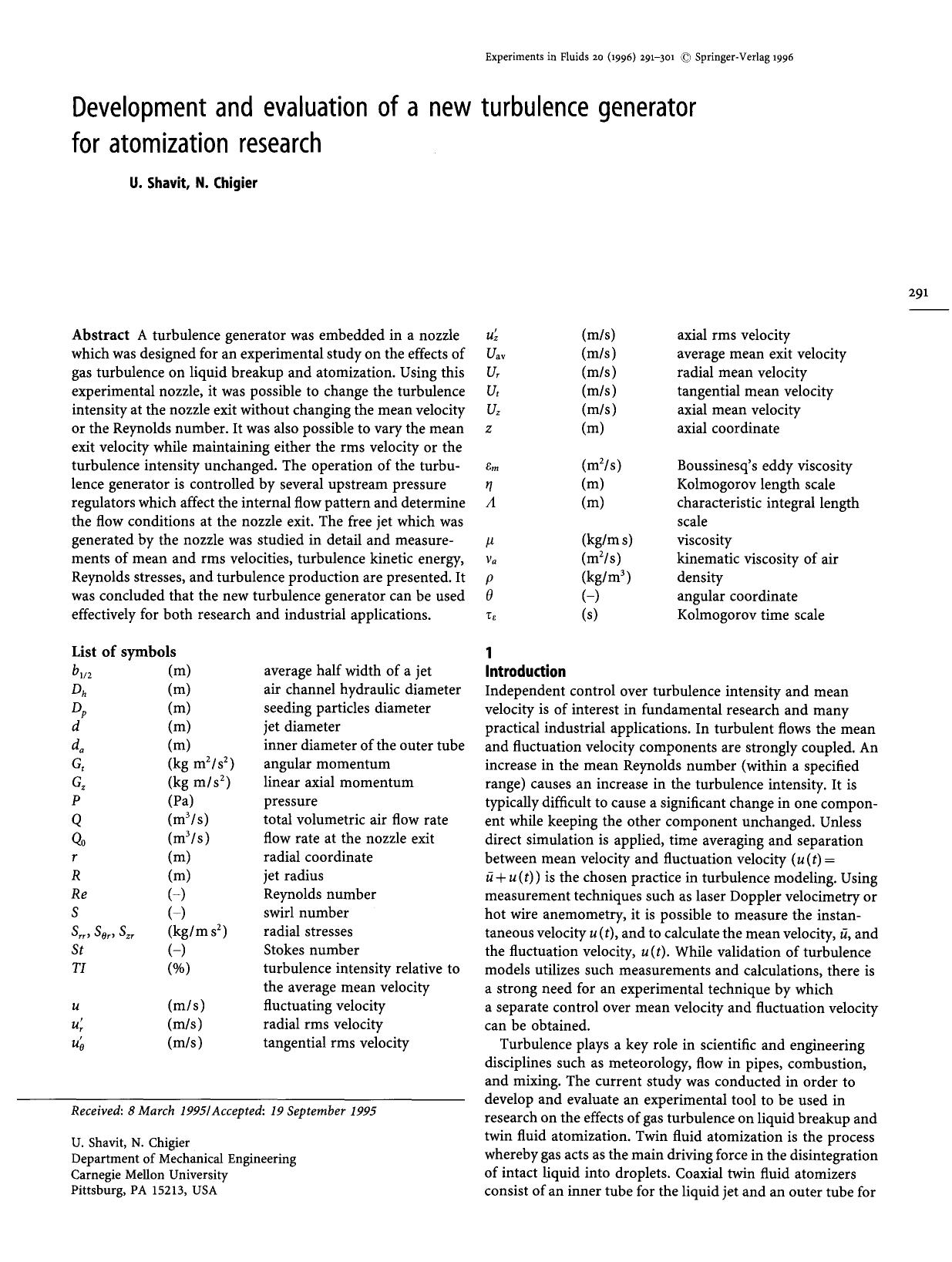 Development and evaluation of a new turbulence generator for atomization research by Unknown