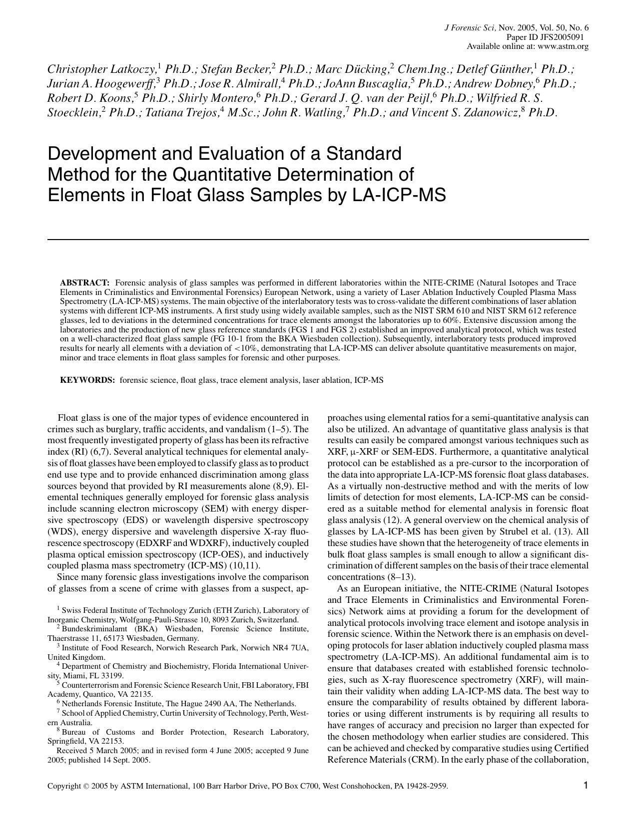 Development and evaluation of a standard method for the quantitative determination of elements in float glass samples by LA-ICP-MS by unknow