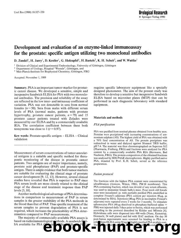 Development and evaluation of an enzyme-linked immunoassay for the prostate: specific antigen utilizing two monoclonal antibodies by Unknown